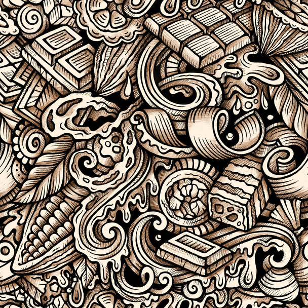 Chocolate hand drawn graphics doodles seamless pattern. - Fotoğraf, Görsel