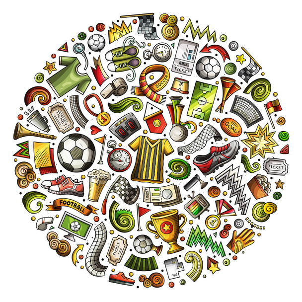 Set di cartoon doodle Oggetti di calcio raccolti in un cerchio
 - Foto, immagini