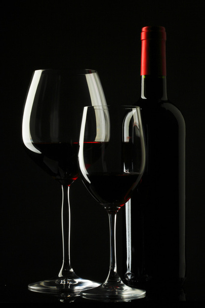 Red Wine Glass silhouette Black Background - 写真・画像