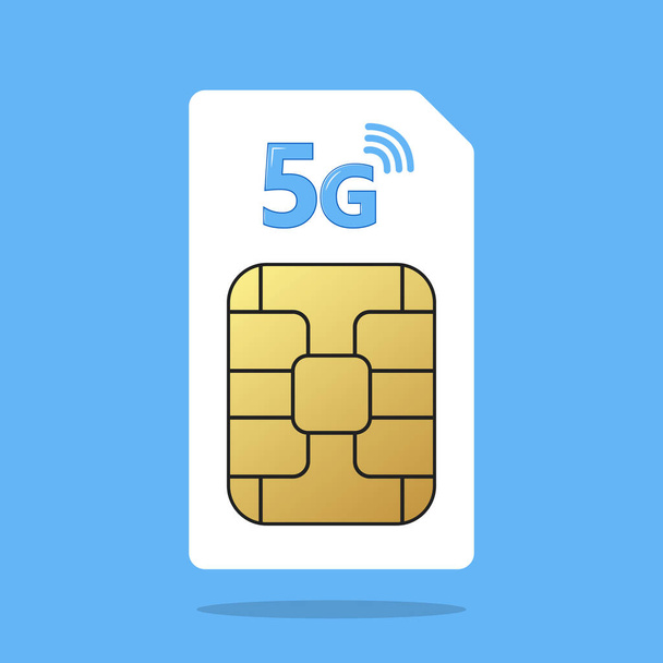 5G Simカード。モバイルおよび無線通信技術。ネットワークチップ電子接続｜イラストベクトル - ベクター画像