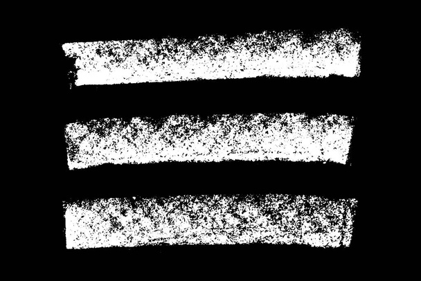 Conjunto de cepillo de rayas de textura de tiza blanca grunge sobre fondo negro - Vector, imagen