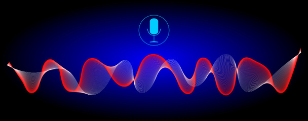 Rozpoznawanie głosu z mikrofonem i czerwonymi falami dźwiękowymi ilustracja - Zdjęcie, obraz