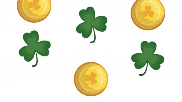 st patricks day animated card with clovers and coins pattern - Materiał filmowy, wideo