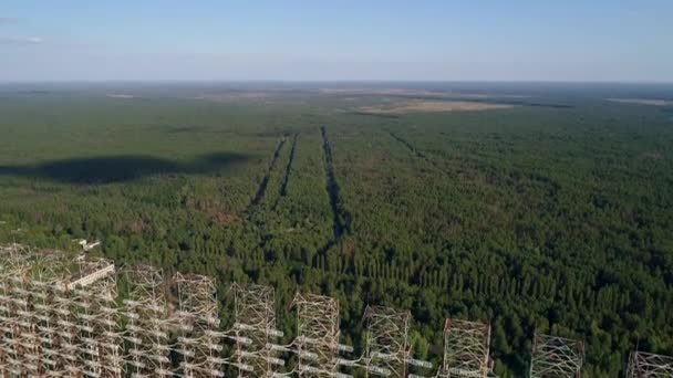 チェルノブイリ原子力発電所2号機付近のジュガレーダー観測所の空中写真 - 映像、動画