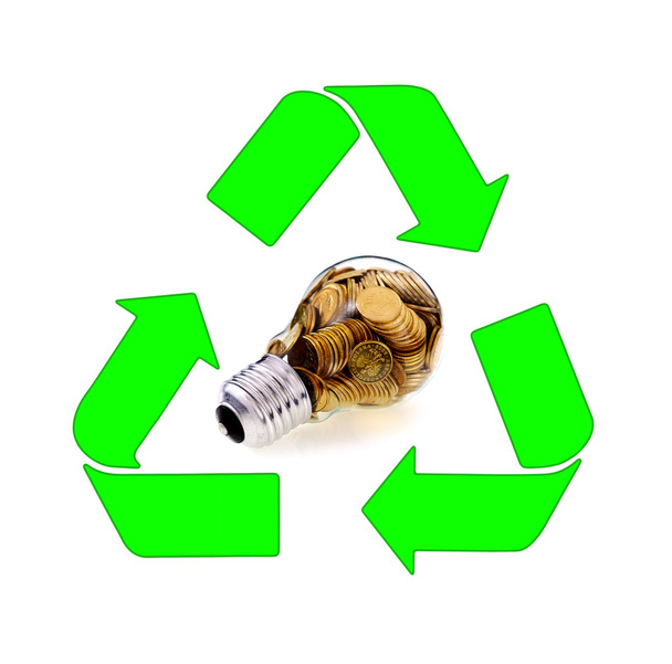 ανακύκλωση και τις ανανεώσιμες πηγές ενέργειας, μοτίβο βολβό γυαλιού - Φωτογραφία, εικόνα