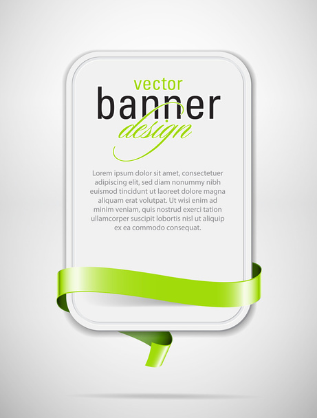 Vector white cardboard banner with green decorative ribbon - Vetor, Imagem