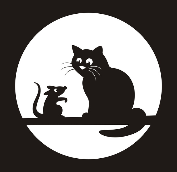 czarny kot & szczur - Wektor, obraz
