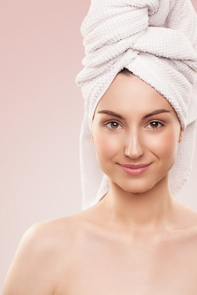 Smiling Woman With a Head Towel - Foto, immagini