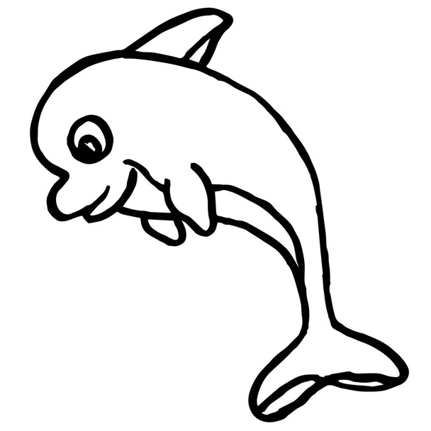 Drawing dolphin on an isolated white background.Design of a child`s tattoo, coloring, print of clothes. - Foto, afbeelding