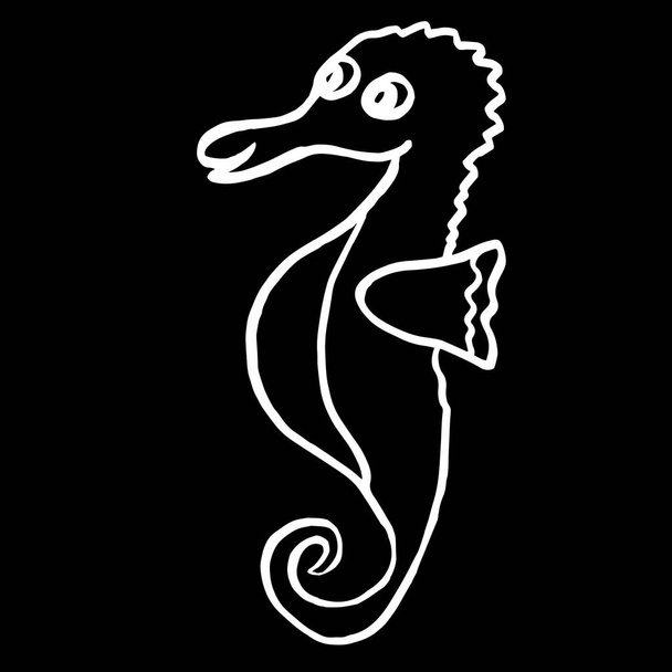 Detailní záběr mořského koníka na černém izolovaném pozadí. Obal design, potisk oblečení. - Fotografie, Obrázek