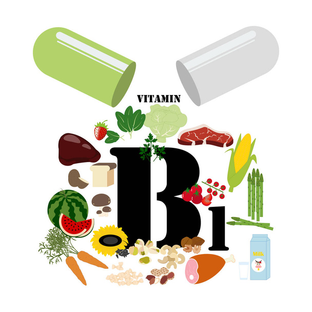 Ilustración de vitamina B1 en el fondo blanco. Ilustración vectorial
 - Vector, imagen