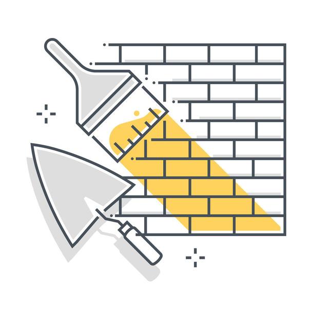 Trowel an paint related color line vector icon, illustration. The icon is about wall, fix, brush, paint, brick. The composition is infinitely scalable. - Vector, Image