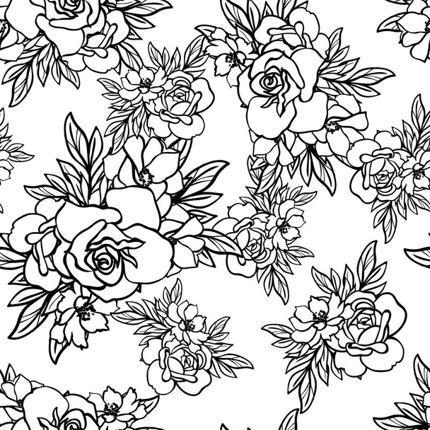 Seamless monochrome vintage style flowers pattern - Vektör, Görsel
