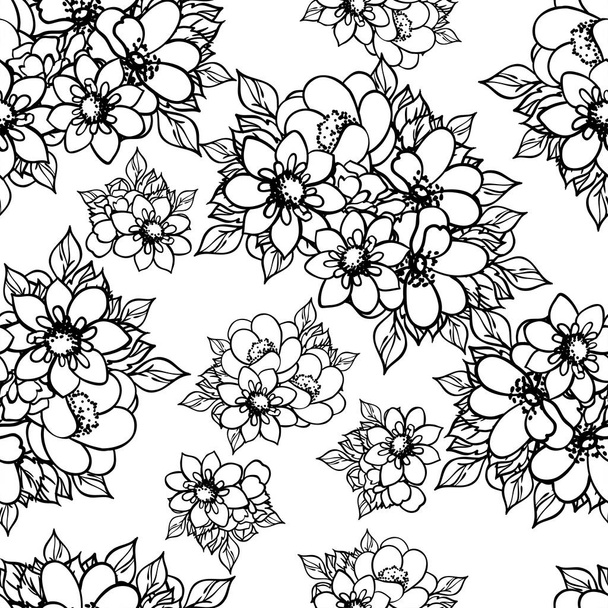 Seamless monochrome vintage style flowers pattern - Vector, imagen