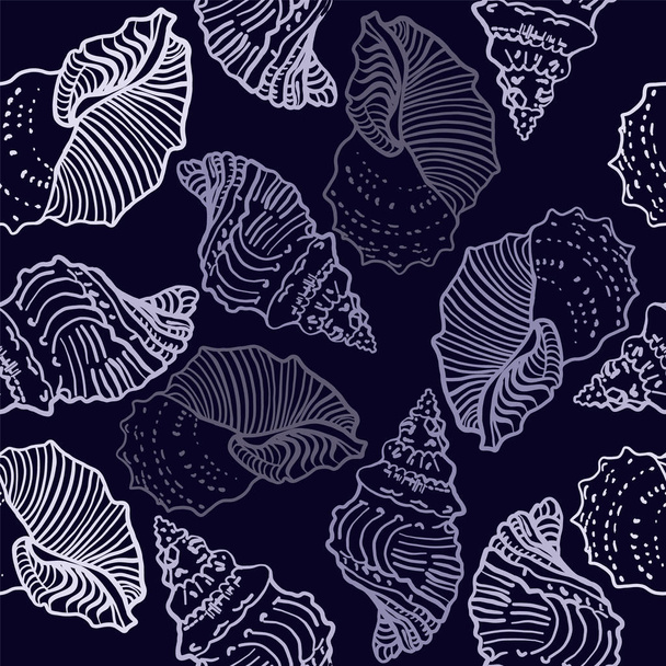 Seamless pattern with seashells. Vector composition template with nautical elements. For printing on fabric, paper. - Vektor, obrázek