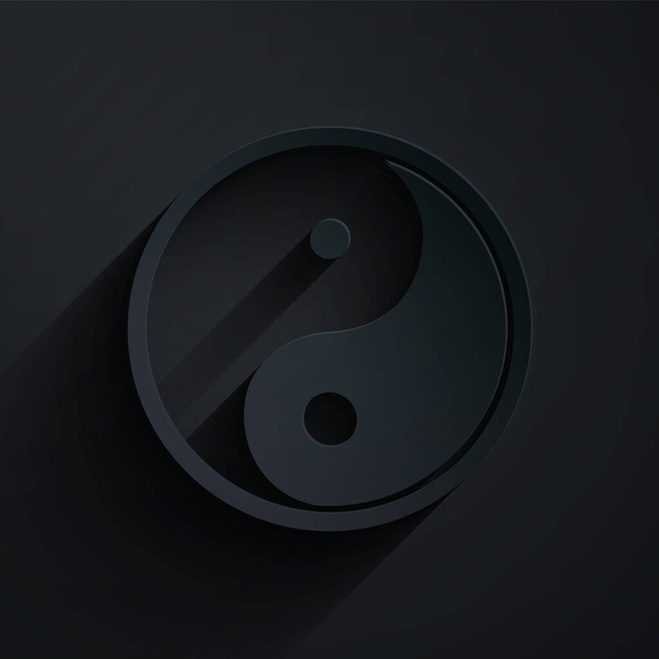 Papier découpé Yin Yang symbole d'harmonie et icône d'équilibre isolé sur fond noir. Style art du papier. Illustration vectorielle - Vecteur, image