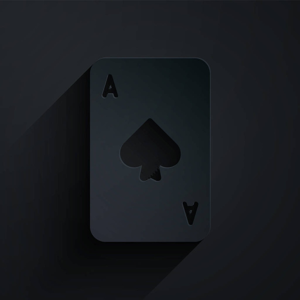 Papiergeschnittene Spielkarte mit Pik-Symbol auf schwarzem Hintergrund. Casino-Glücksspiel. Papierkunst. Vektorillustration - Vektor, Bild