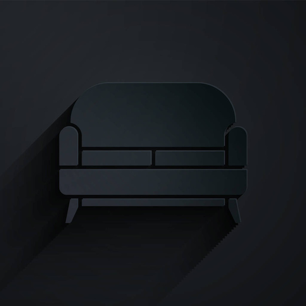 Papiergeschnittenes Sofa-Symbol isoliert auf schwarzem Hintergrund. Papierkunst. Vektorillustration - Vektor, Bild