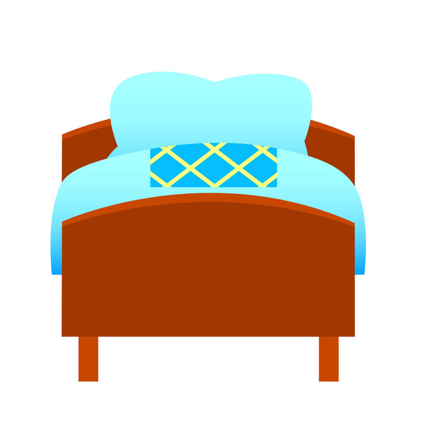 Ξύλινο κρεβάτι με μαξιλάρι και κουβέρτα. Διάνυσμα απομονωμένη εικόνα σε επίπεδο στυλ. - Διάνυσμα, εικόνα