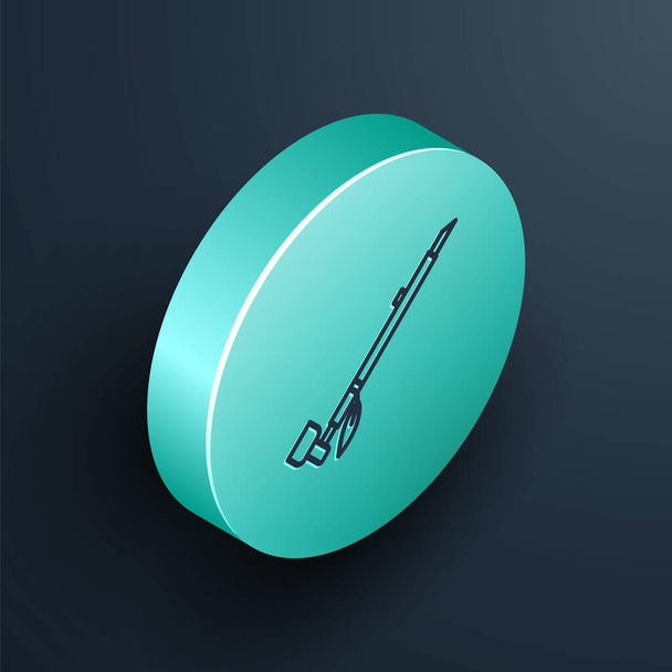 Isometric line Native American indian smoking pipe icon isolated on black background. Turquoise circle button. Vector Illustration - Vector, Image