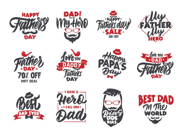 Set of vintage Happy fathers day emblems and stamps. Color badges, stickers. - Vektör, Görsel