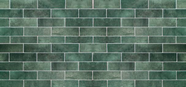 Green ceramic tile background. Old vintage ceramic tiles in green to decorate the kitchen or bathroom. - Photo, Image