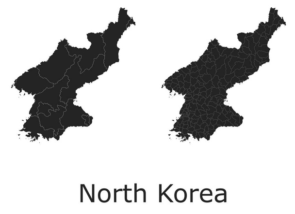 Corea del Norte mapas vectoriales con regiones administrativas, municipios, departamentos, fronteras
 - Vector, imagen