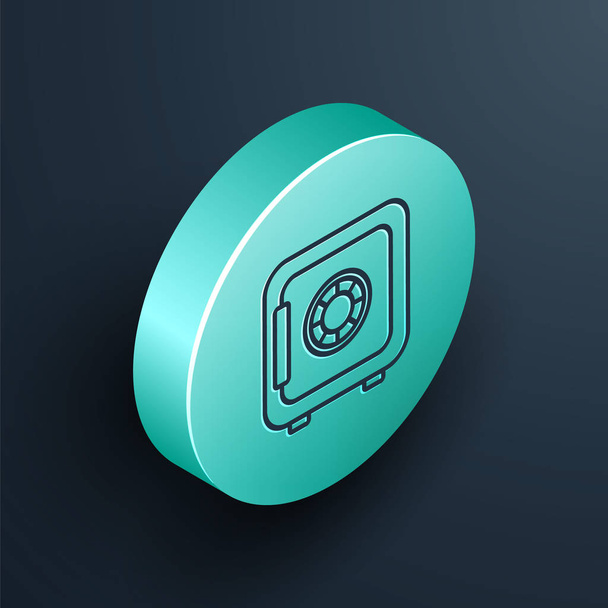 Isometric line Safe icon isolated on black background. The door safe a bank vault with a combination lock. Reliable Data Protection. Turquoise circle button. Vector Illustration - Vector, Image