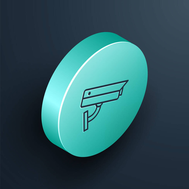 Isometric line Security camera icon isolated on black background. Turquoise circle button. Vector Illustration - Vector, Image