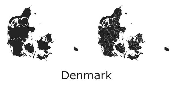 Mapa wektorów Danii z regionami administracyjnymi, gminami, departamentami, granicami - Wektor, obraz