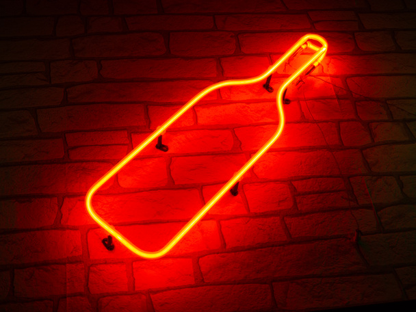 bottle shape Neon Sign In beverage Department store in Market. - Photo, Image