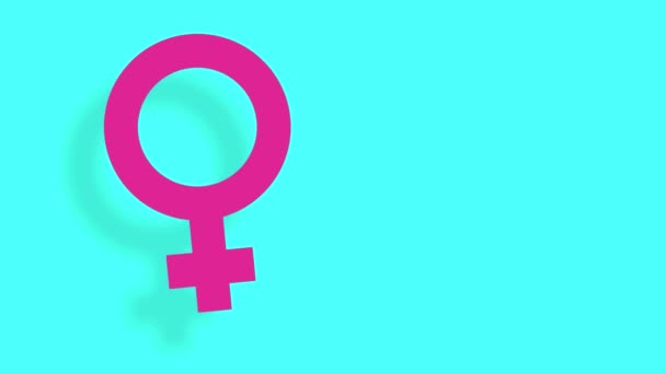 Roze vrouwelijke geslacht teken drijft op blauwe achtergrond. - Video