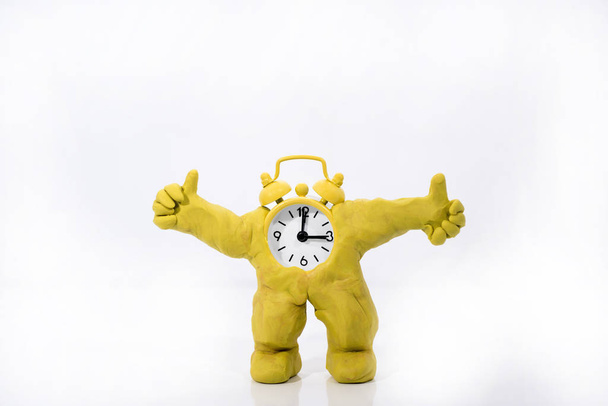 Funny ClockMan made from Play Clay. Isolated on white background. - Photo, Image