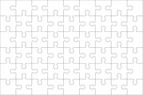Puzzles blank template with linked rectangle grid. Jigsaw puzzle 9x6 size with 54 pieces. Mosaic background for thinking game with join details. Vector illustration. - Vector, Image