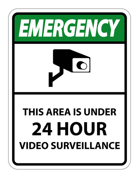 緊急このエリアは24時間以内です白の背景に隔離されたビデオ監視シンボルサイン,ベクトルイラスト  - ベクター画像