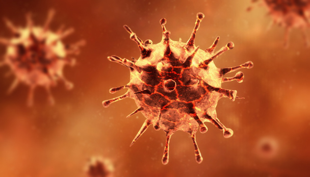"Microscopic view of influenza virus cells". Illustration médicale 3D - Photo, image