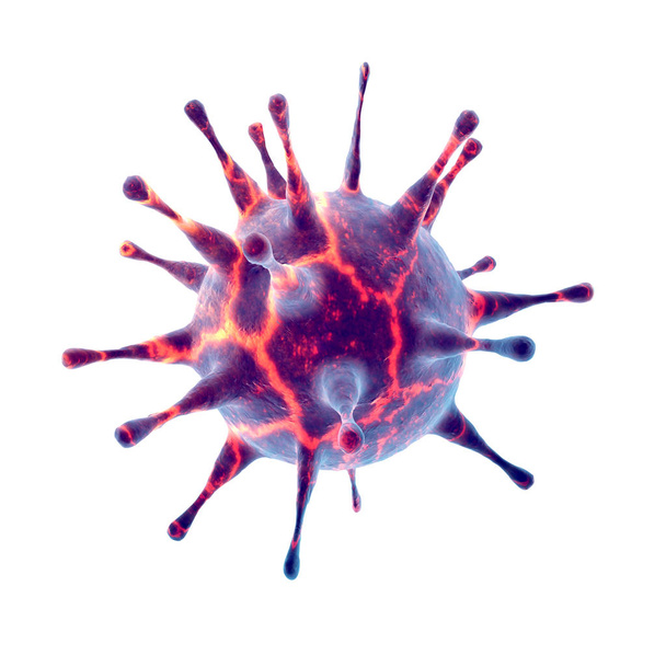 Mikroskopischer Blick auf Grippeviren-Zellen. Medizinische 3D-Illustration - Foto, Bild