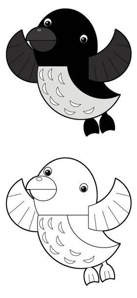 cartoon sketch scene with flying bird little auk isolated on white background illustration for children - Foto, Imagem