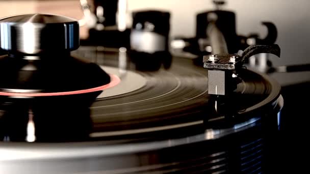 ヴィンテージレトロビニールアルバム黒古いレコードプレーヤーディスク蓄音機ターンテーブルの素晴らしい詳細を閉じるループショットで - 映像、動画