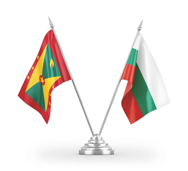 Bulgaria and Grenada table flags isolated on white background 3D rendering - Photo, Image