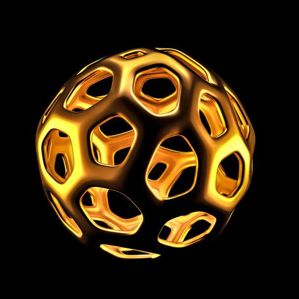 Abstract golden shape ball on a black background. 3d rendering, 3d illustration. - Foto, afbeelding