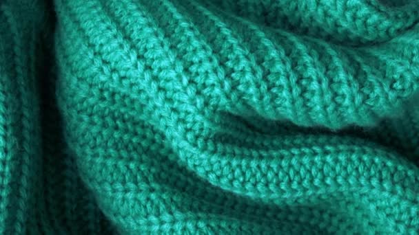 close-up van turquoise gebreide wol textuur, achtergrond - Video