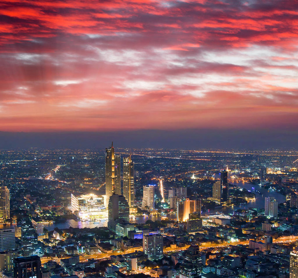Aerial view of Bangkok Downtown Skyline at sunset, Thailand. - Photo, Image