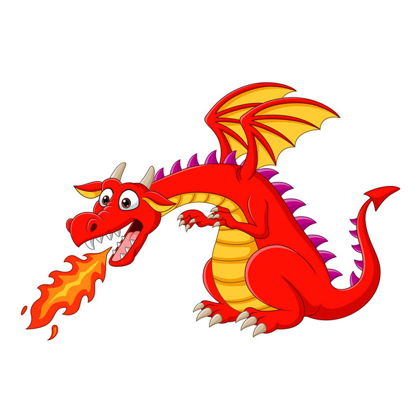 Ilustração vetorial do dragão vermelho dos desenhos animados cuspir fogo
 - Vetor, Imagem
