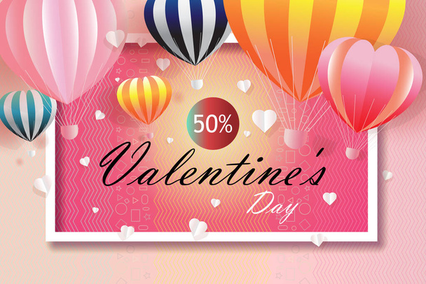 Valentines day business happy sale background with Heart and Balloons Shaped. Vector illustration for wallpaper, flyers, business, posters, brochure, banner, invitation, card, paper cut origami style. - Zdjęcie, obraz