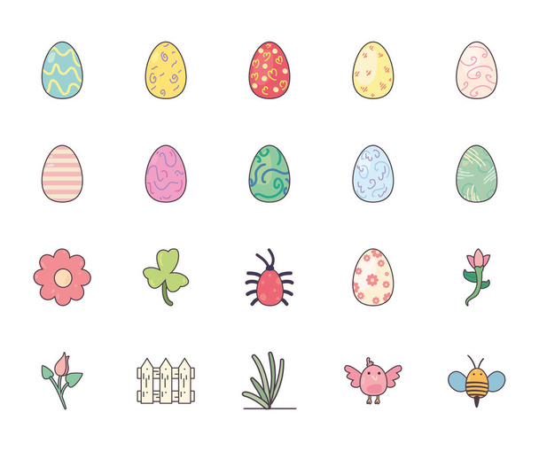 Feliz línea de Pascua y el estilo de relleno icono conjunto vector de diseño
 - Vector, Imagen