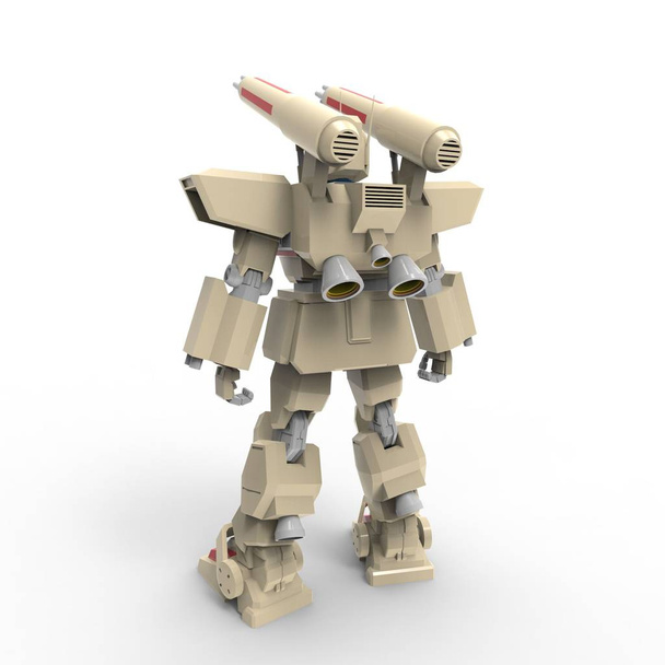 Soldado mecánico de ciencia ficción de pie. Robot futurista militar. Mecha controlada por un piloto
 - Foto, imagen