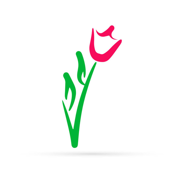 Tulipe caniche avec icône de feuille isolée sur blanc. Décrivez le signe floral. Illustration vectorielle
 - Vecteur, image