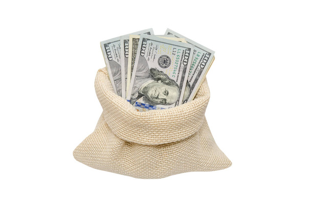 dollar bills in bag isolated on white background - Foto, Imagem