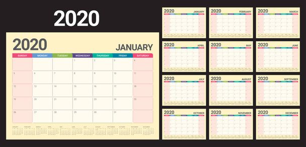 Jahr 2020 Tischkalender Vektor Illustration, einfaches und sauberes Design. - Vektor, Bild
